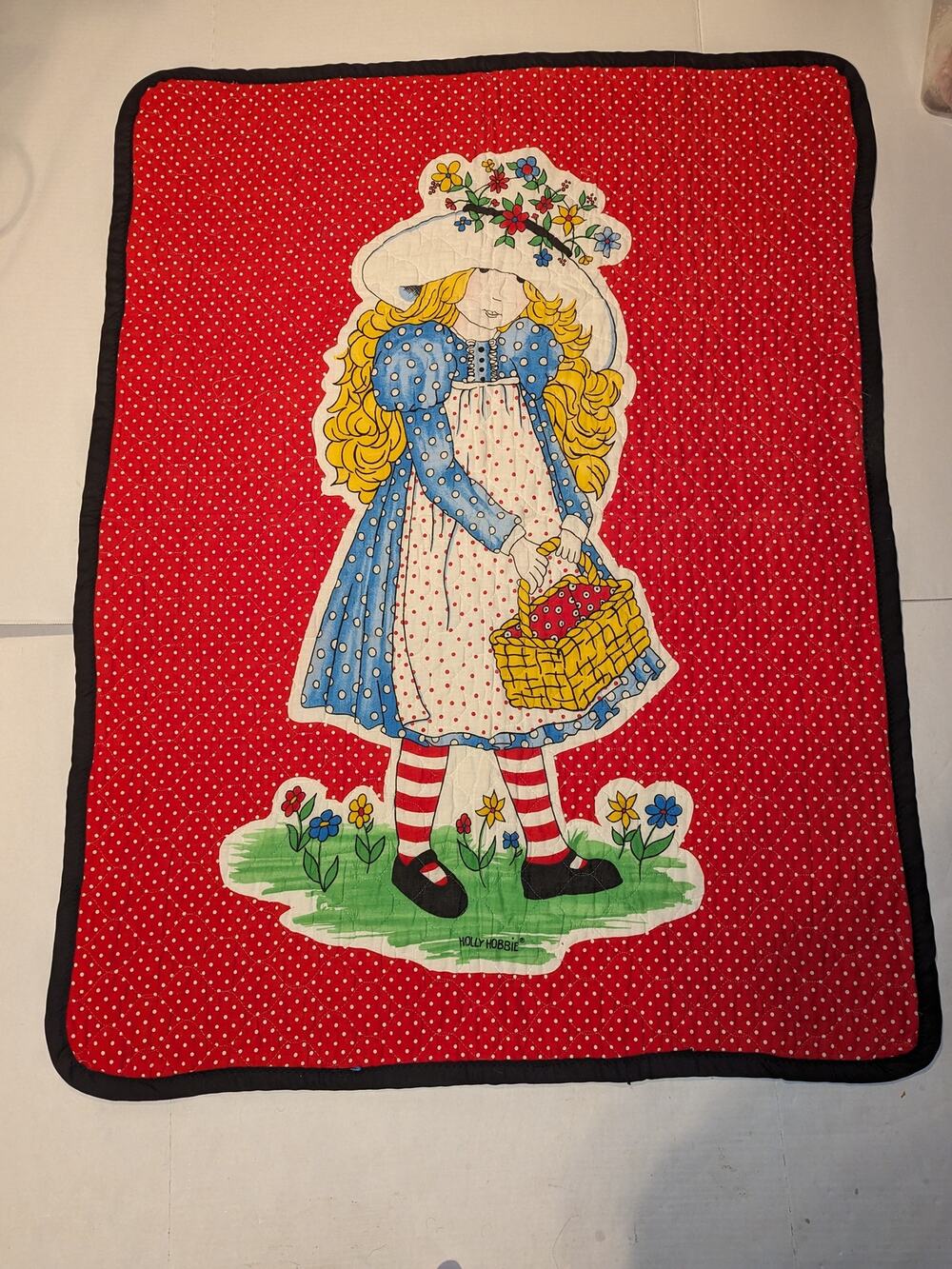 Vintage Holly Hobbie Blanket Quilted Girls Bedding Crib Baby Gift Nursery